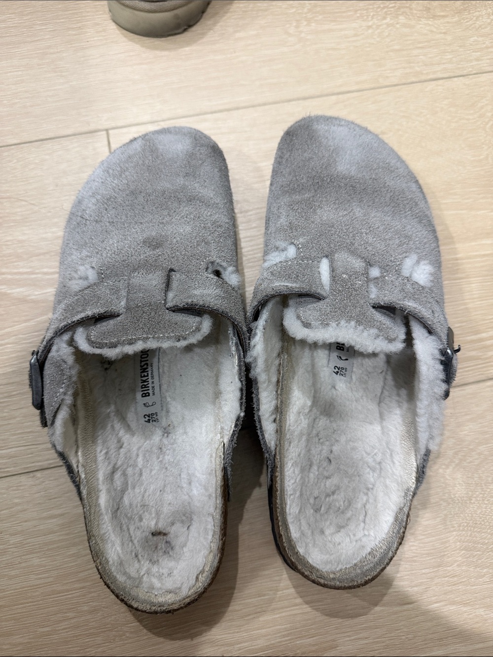 Birkenstock Kids Gray Suede Shearling Mules
